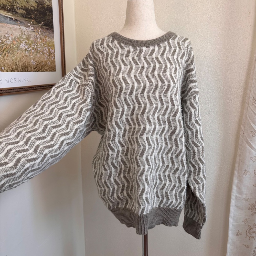 Vintage jantzen pullover crewneck sweater tan white stripes size XL mens